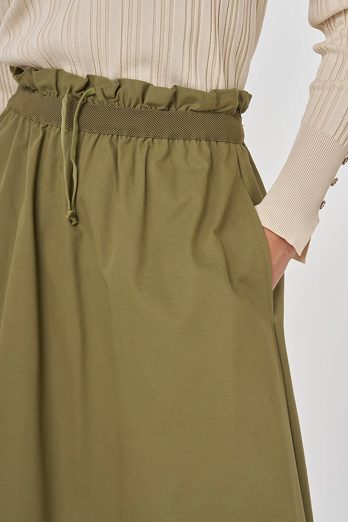 Cotton Flared Skirt Khaki