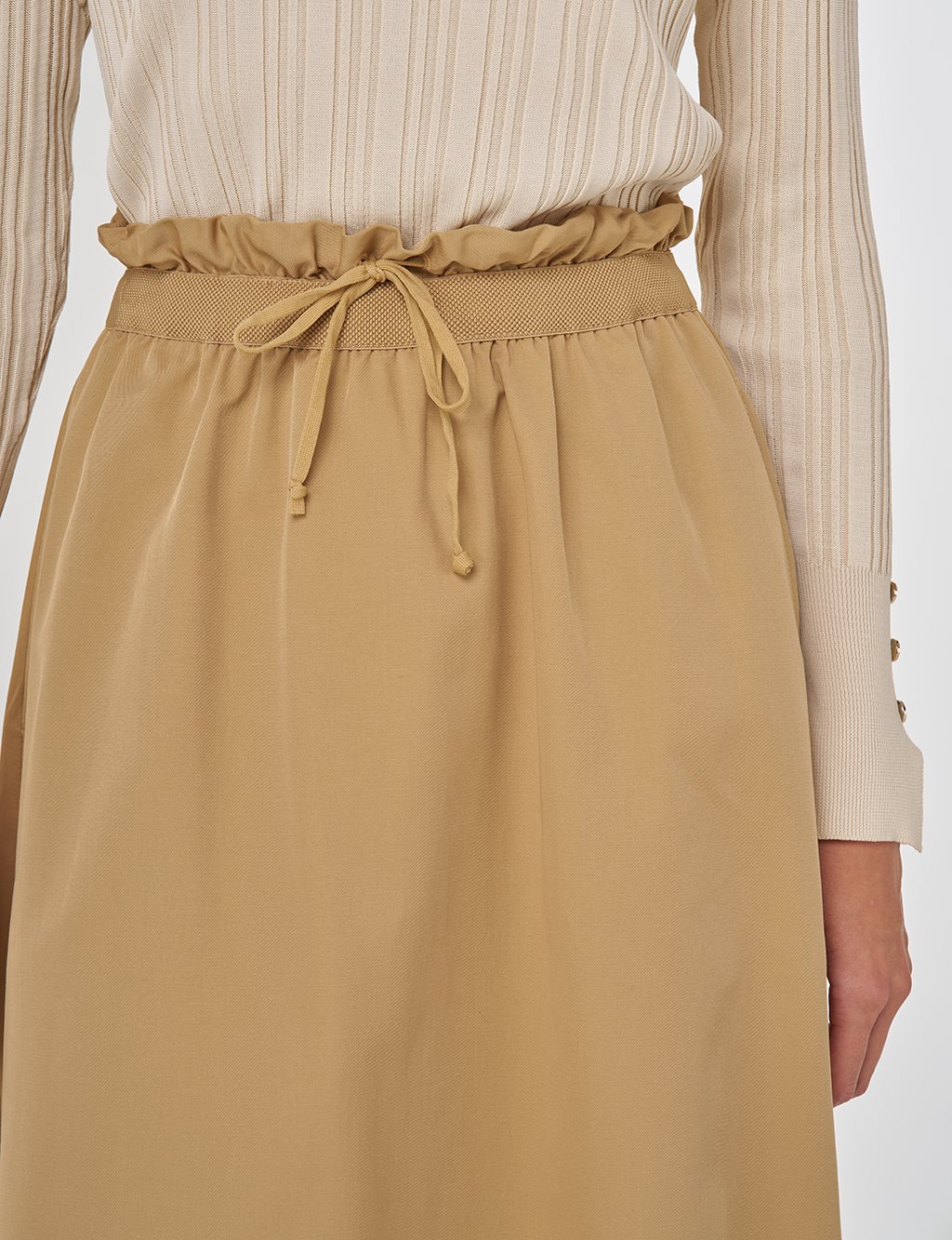 Pamuklu Evaze Etek Bej