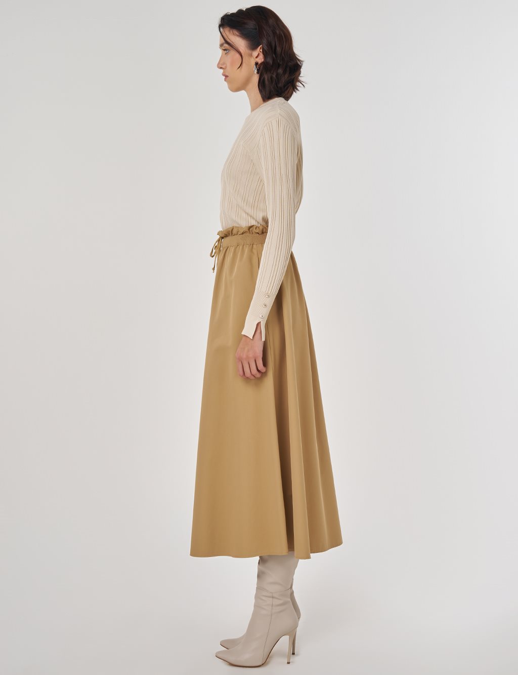 Pamuklu Evaze Etek Bej