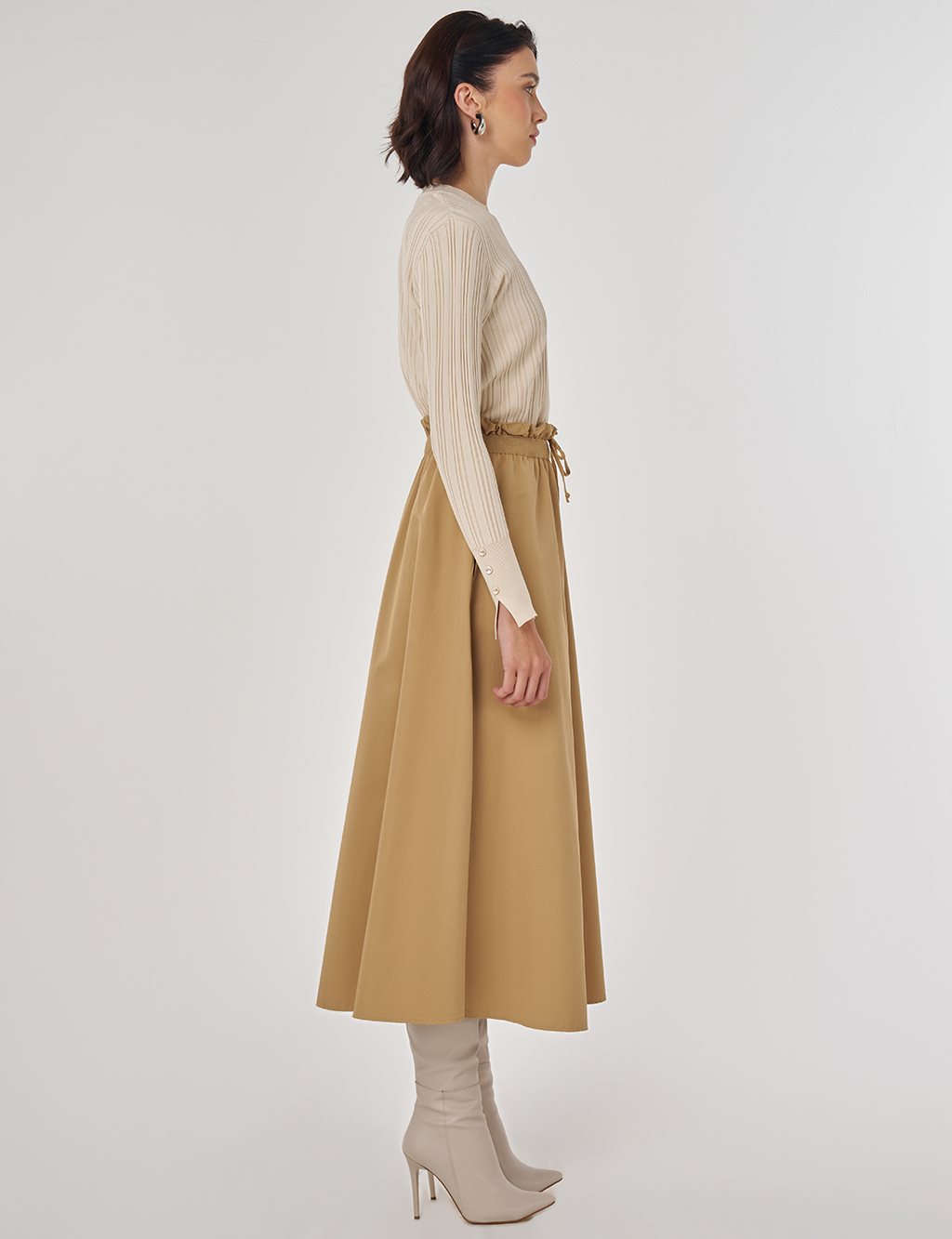 Pamuklu Evaze Etek Bej