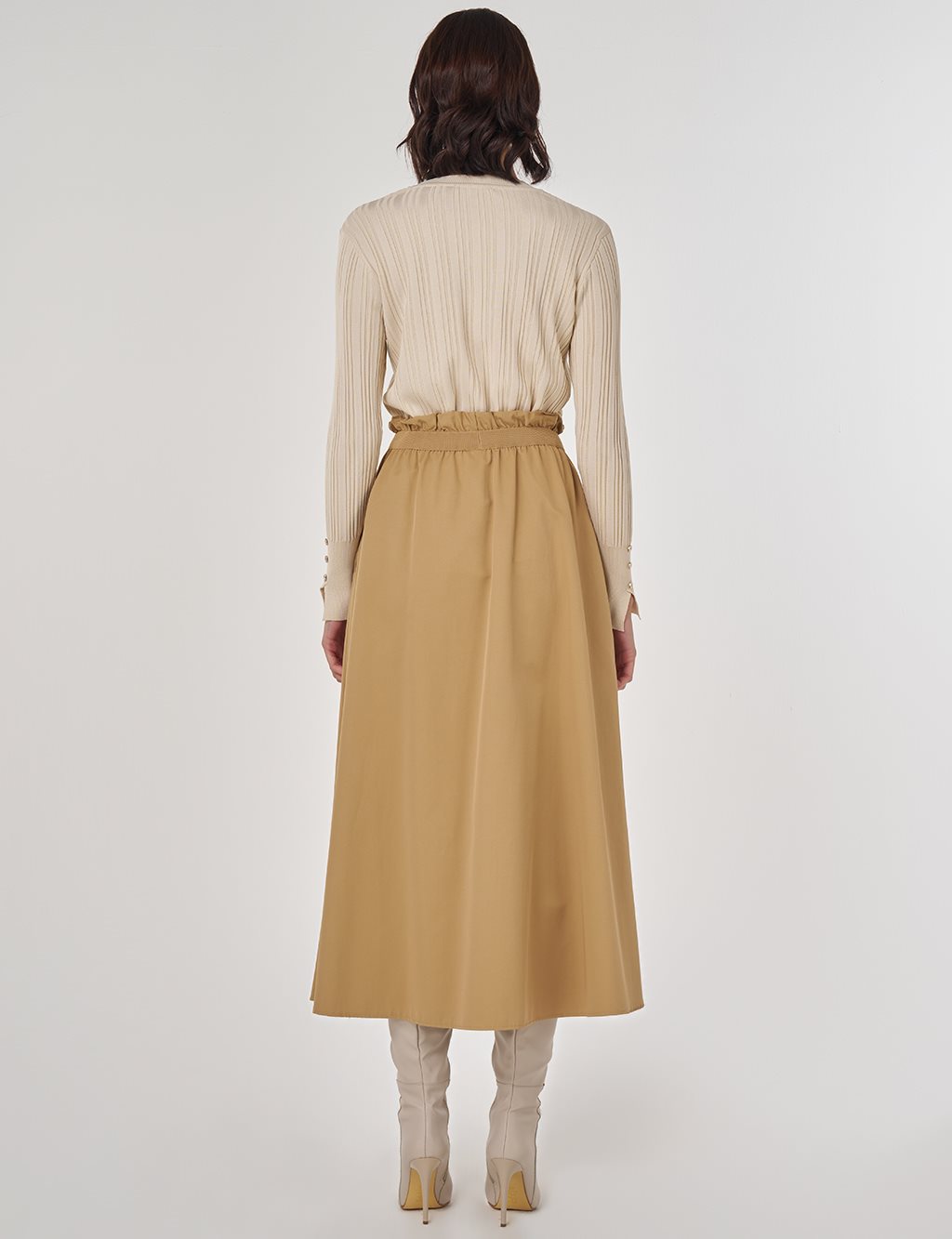 Pamuklu Evaze Etek Bej