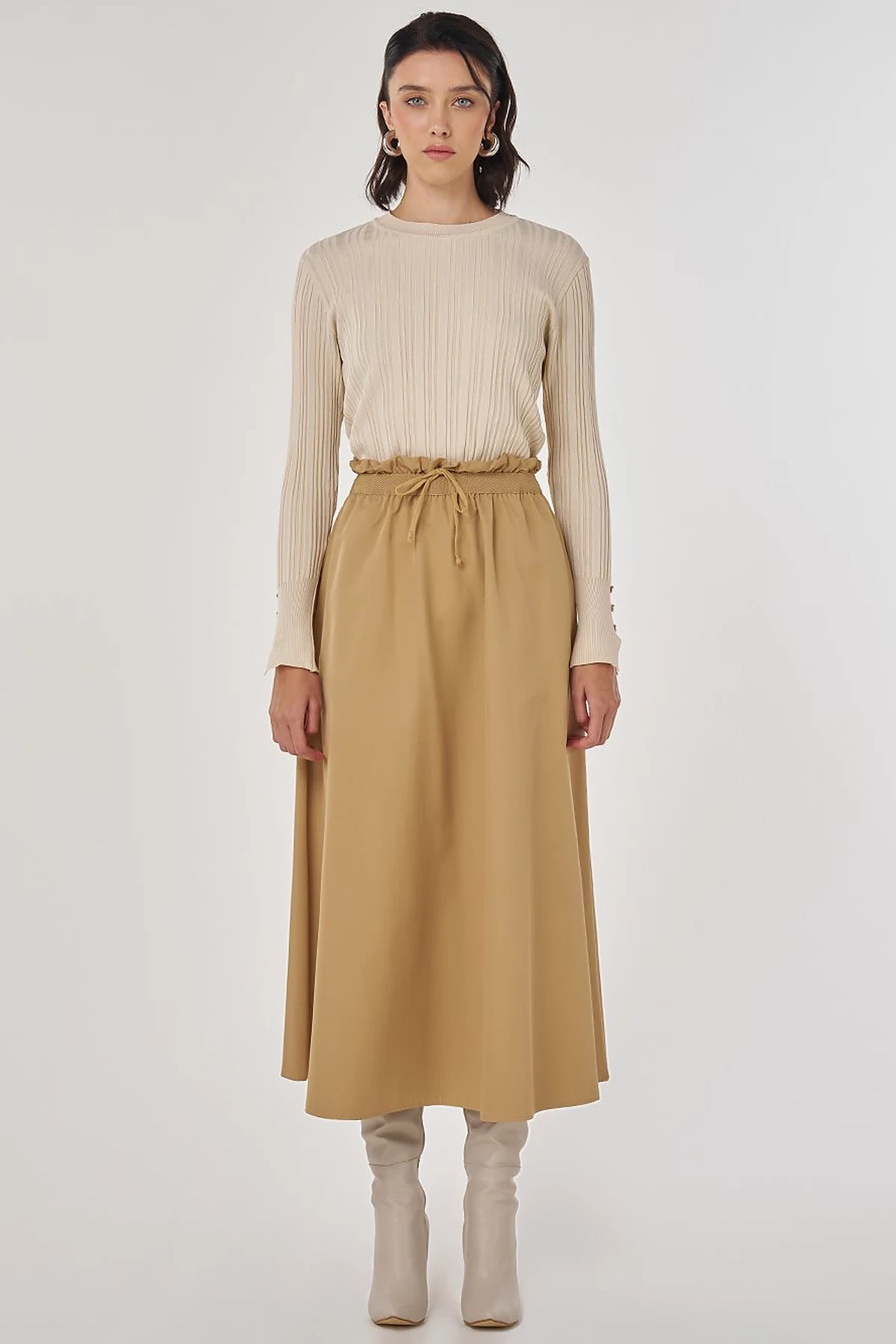Cotton Flared Skirt Beige
