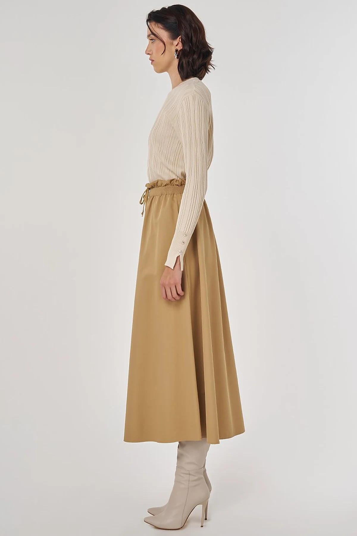 Cotton Flared Skirt Beige