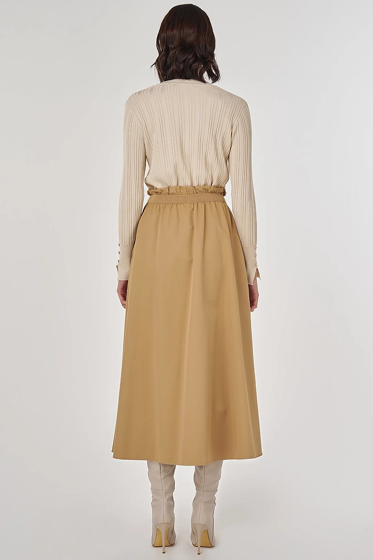 Cotton Flared Skirt Beige