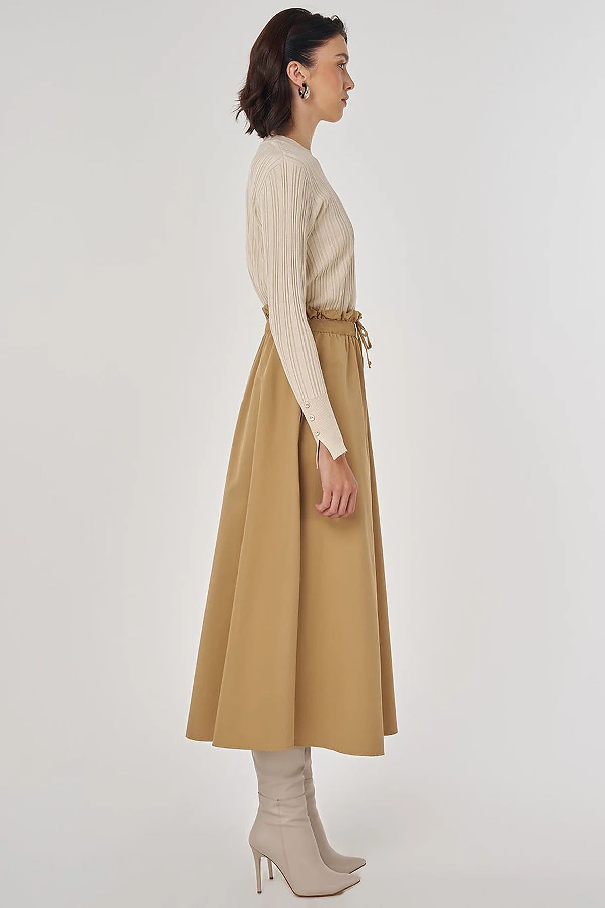 Cotton Flared Skirt Beige