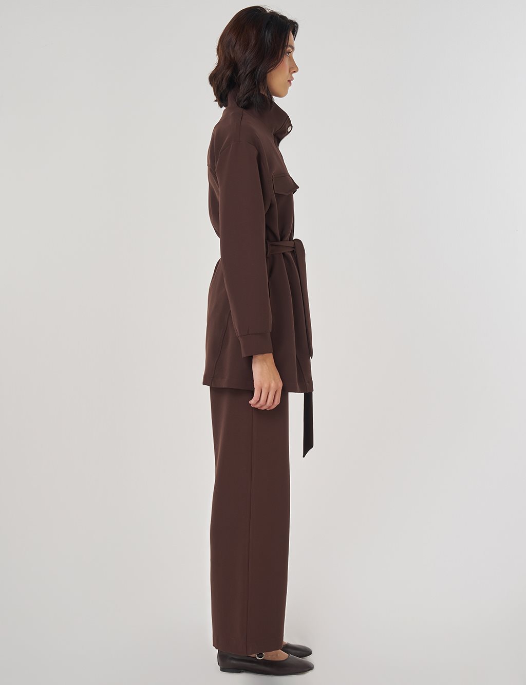 Stitch Detailed Two-Piece Set Dark Brown