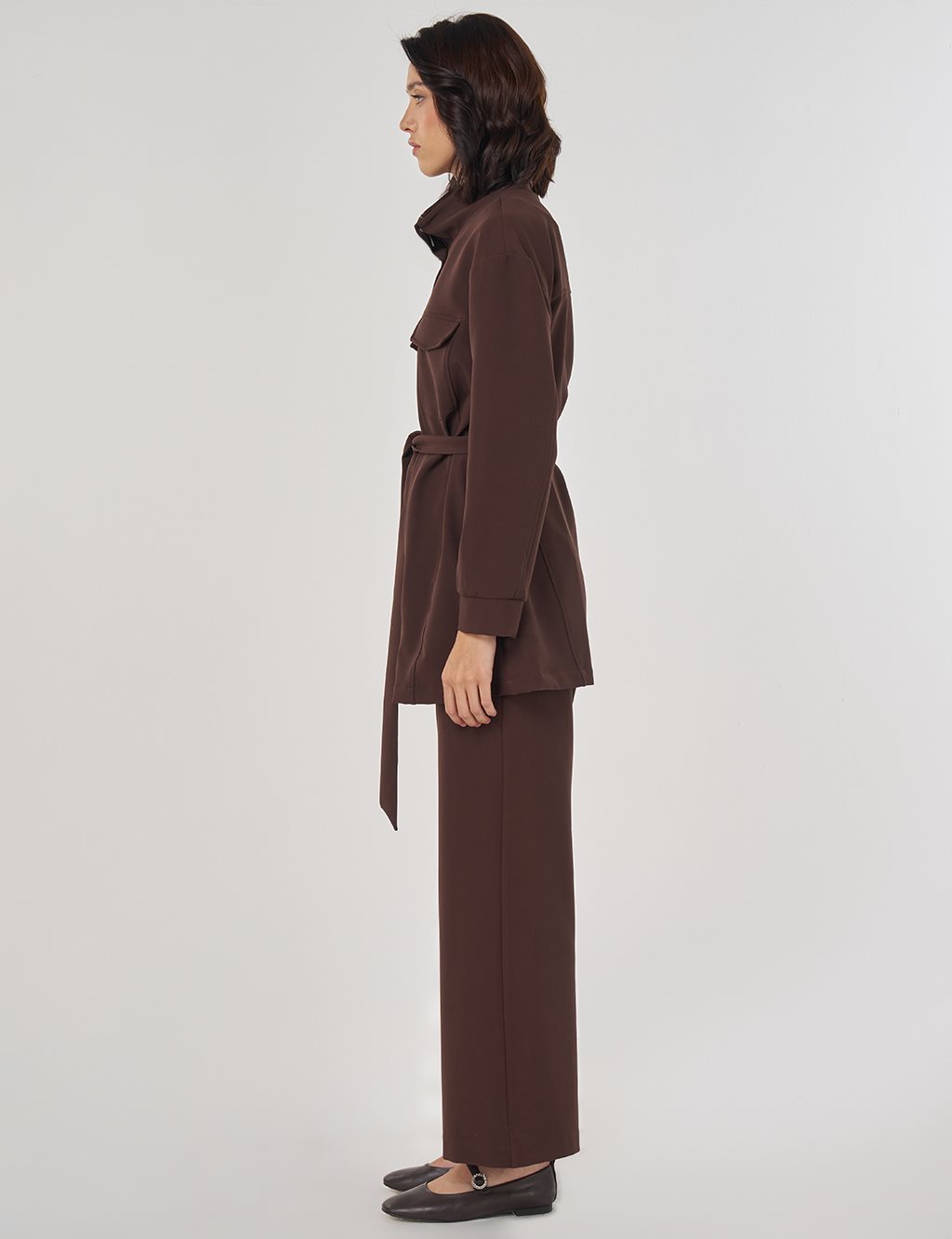 Stitch Detailed Two-Piece Set Dark Brown