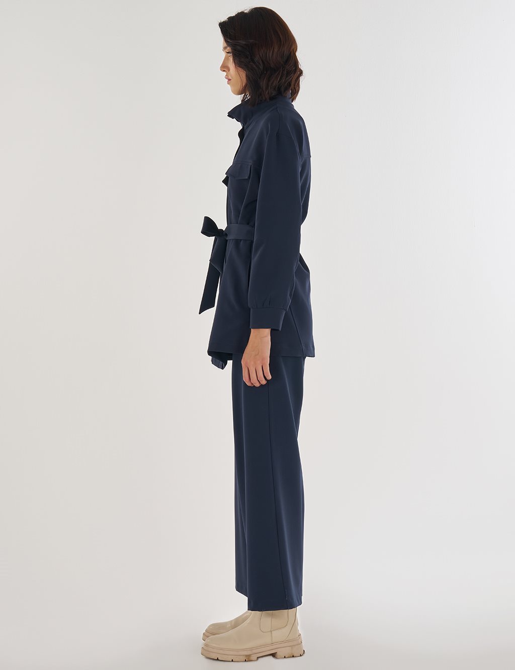 Stitch Detailed Two-Piece Set Dark Navy