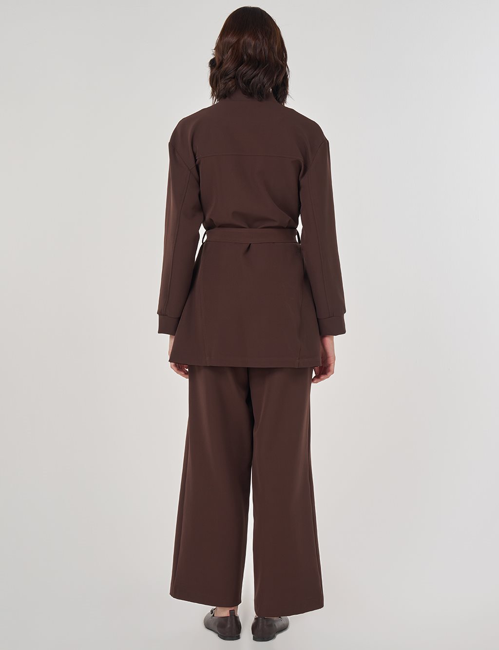 Stitch Detailed Two-Piece Set Dark Brown