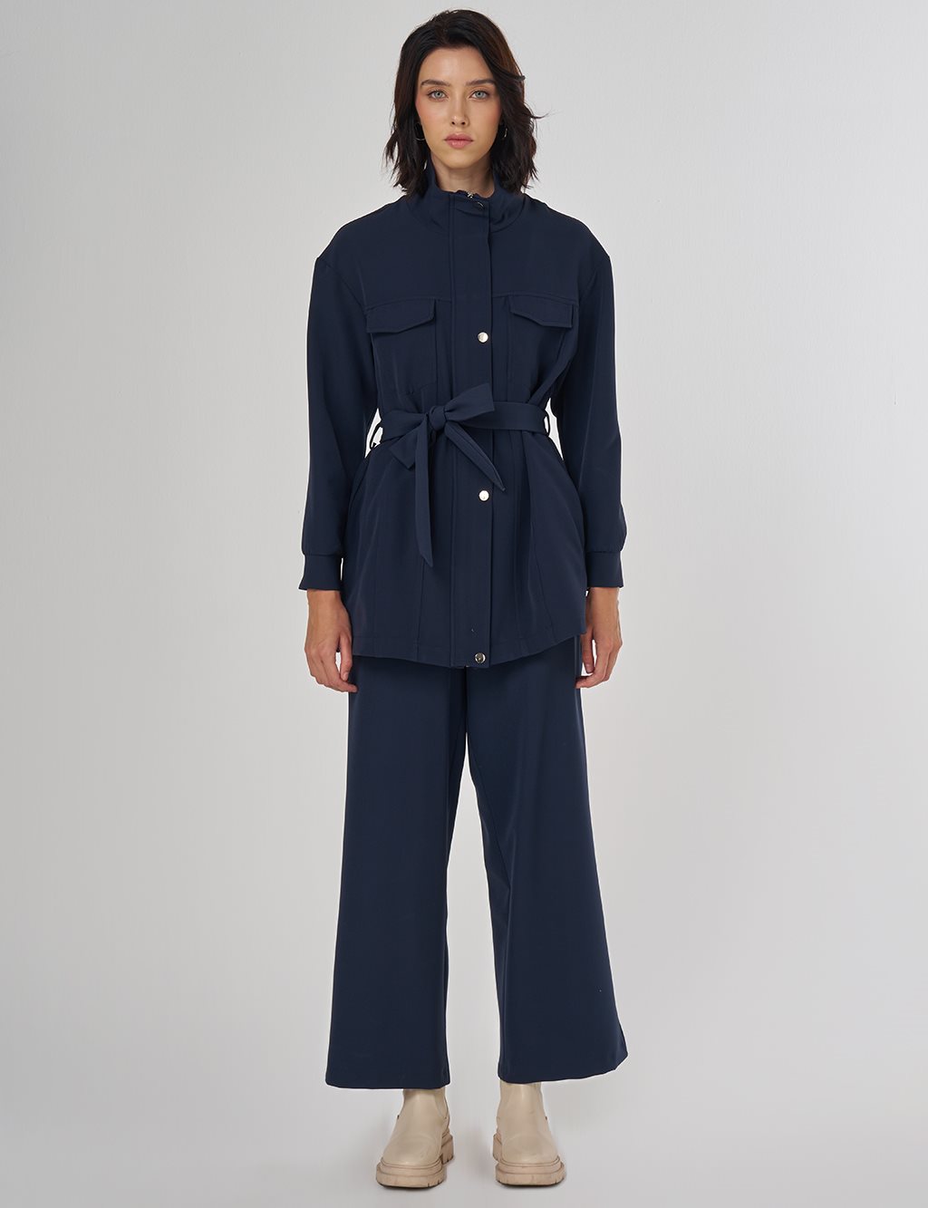 Stitch Detailed Two-Piece Set Dark Navy