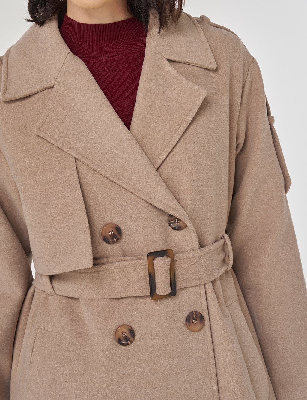 Belted Wool Coat Taupe