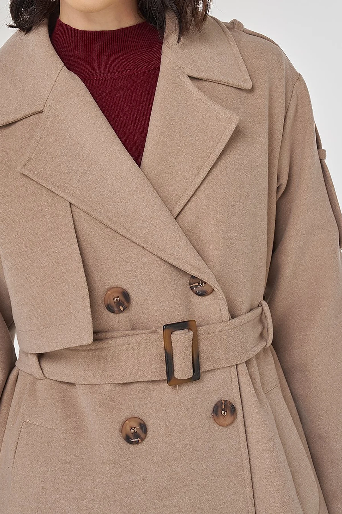 Belted Wool Coat Taupe