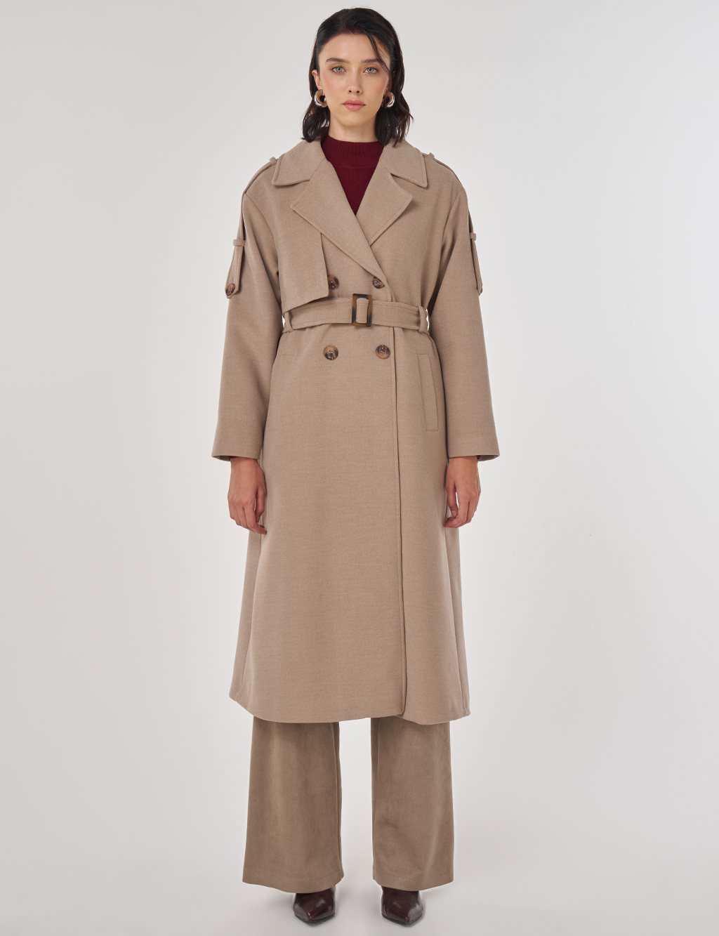 Belted Wool Coat Taupe