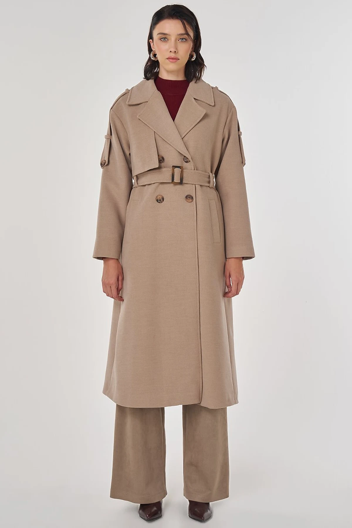 Belted Wool Coat Taupe