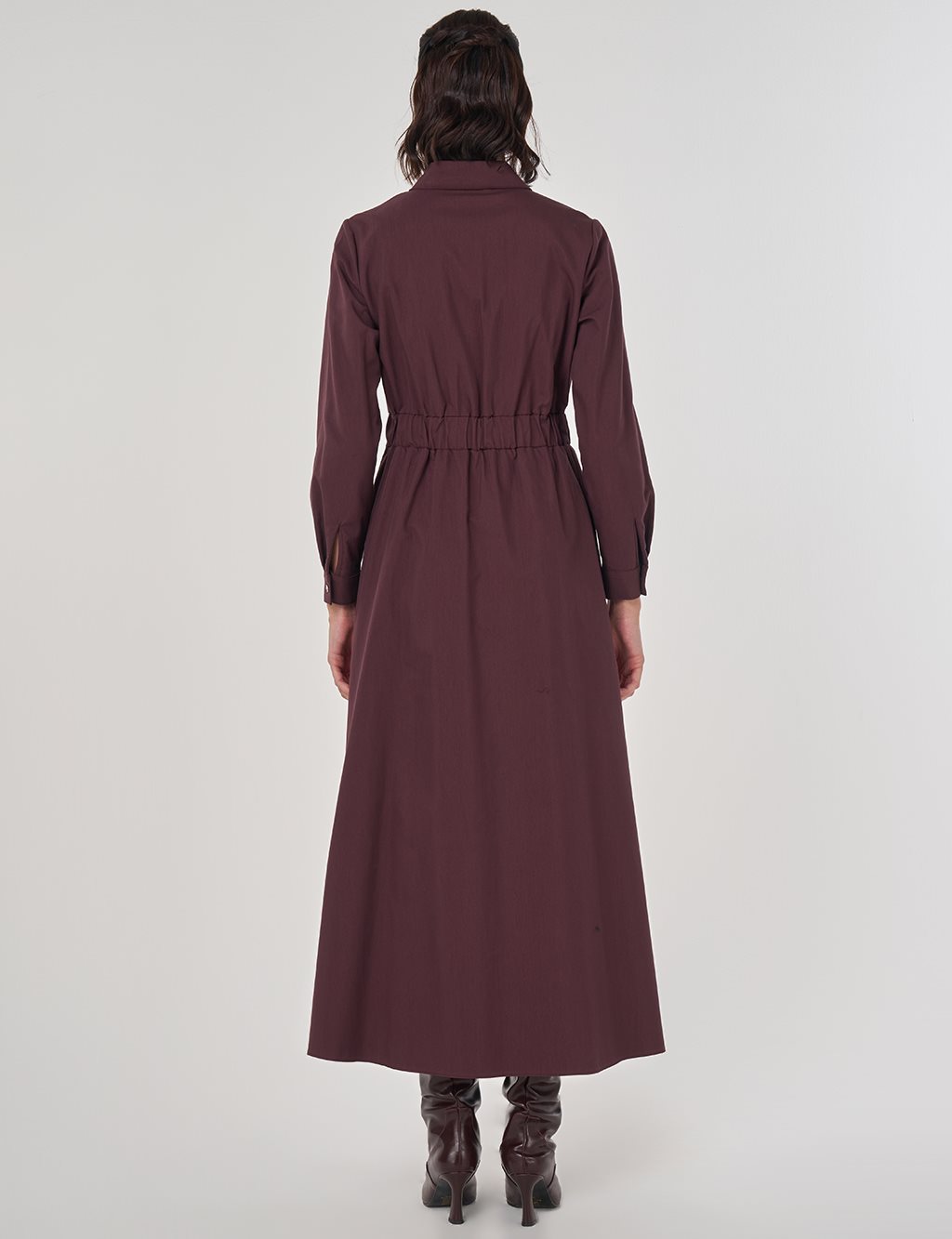 Shiny Button Maxi Dress Dark Burgundy