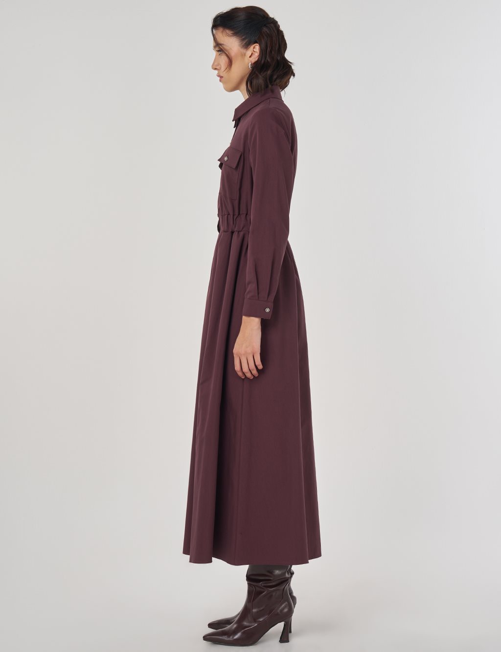Shiny Button Maxi Dress Dark Burgundy