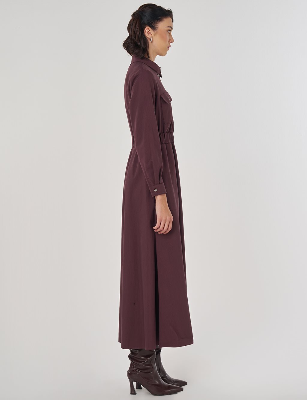Shiny Button Maxi Dress Dark Burgundy