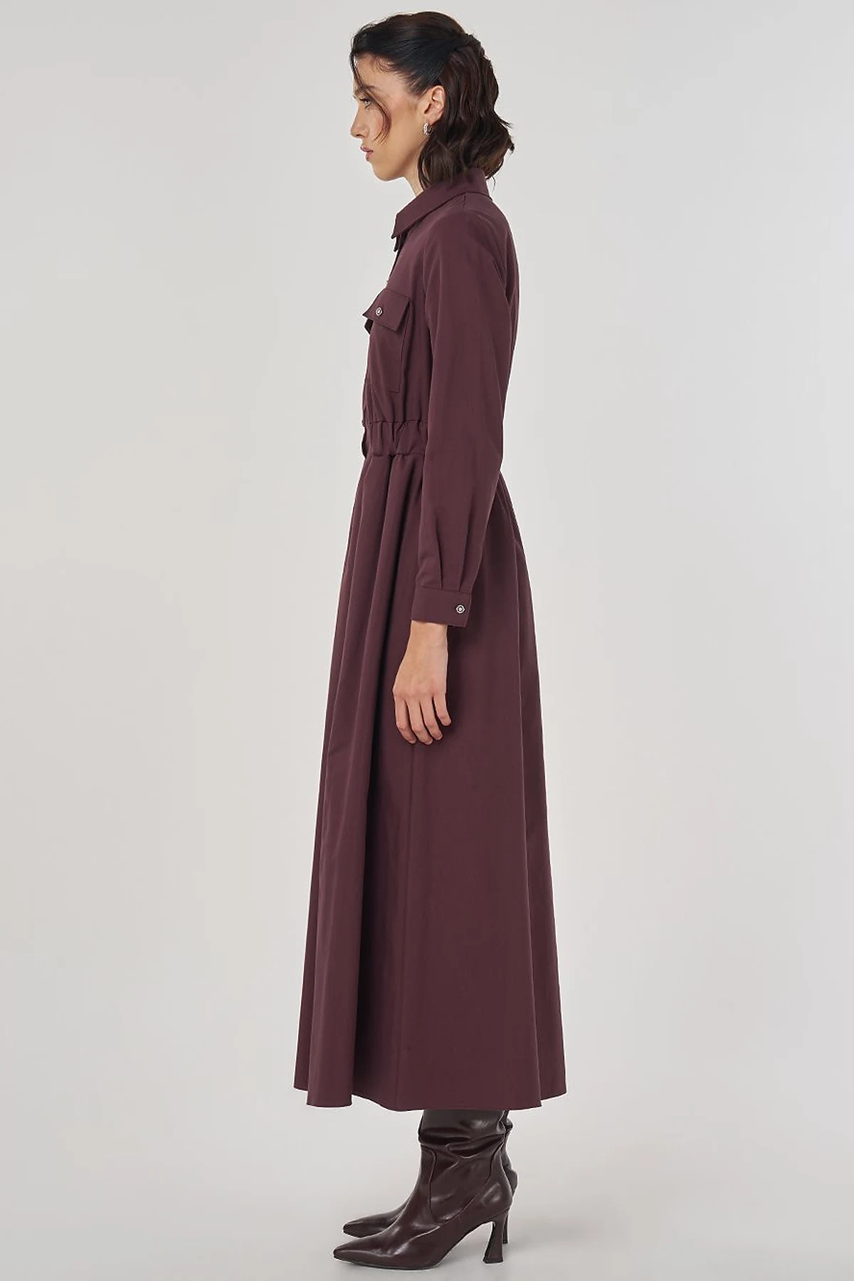 Shiny Button Maxi Dress Dark Burgundy