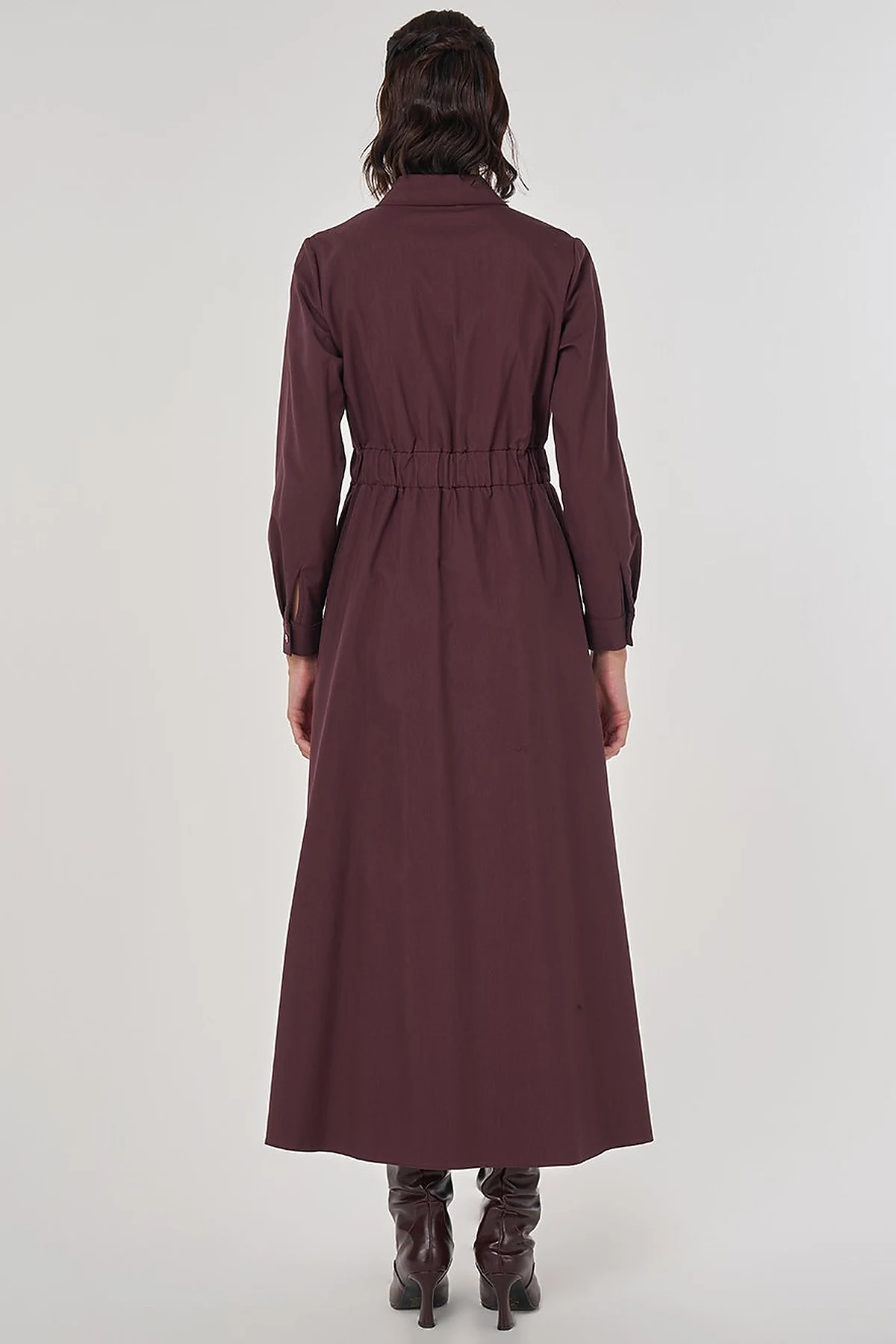 Shiny Button Maxi Dress Dark Burgundy