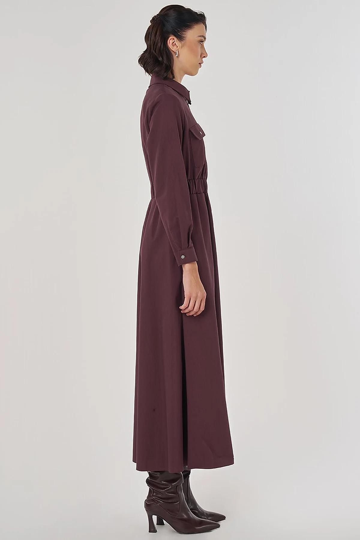 Shiny Button Maxi Dress Dark Burgundy