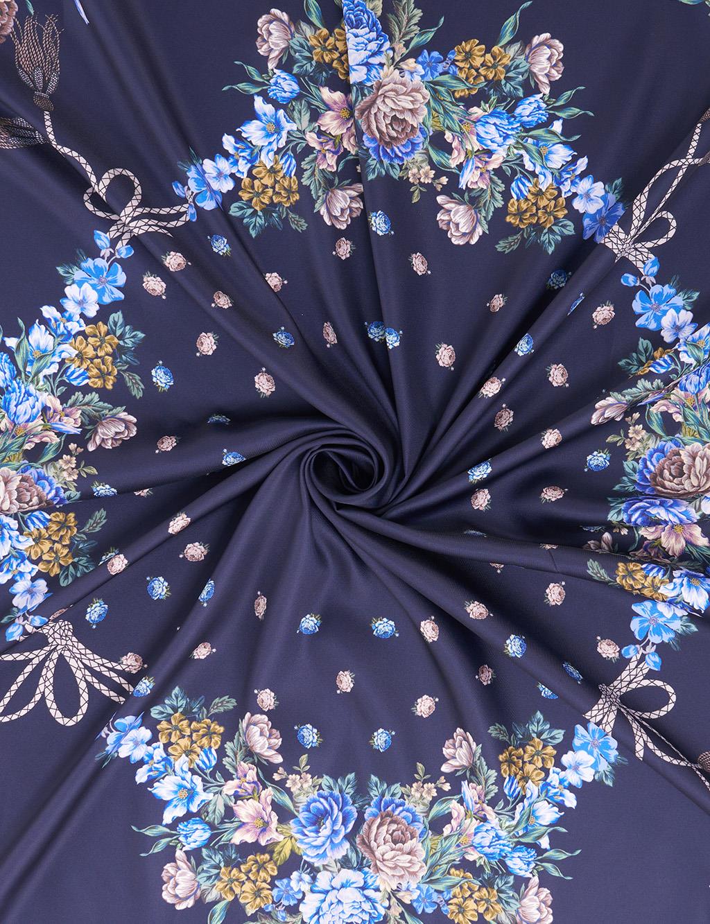 Minimal Çiçek Desenli Eşarp Lacivert