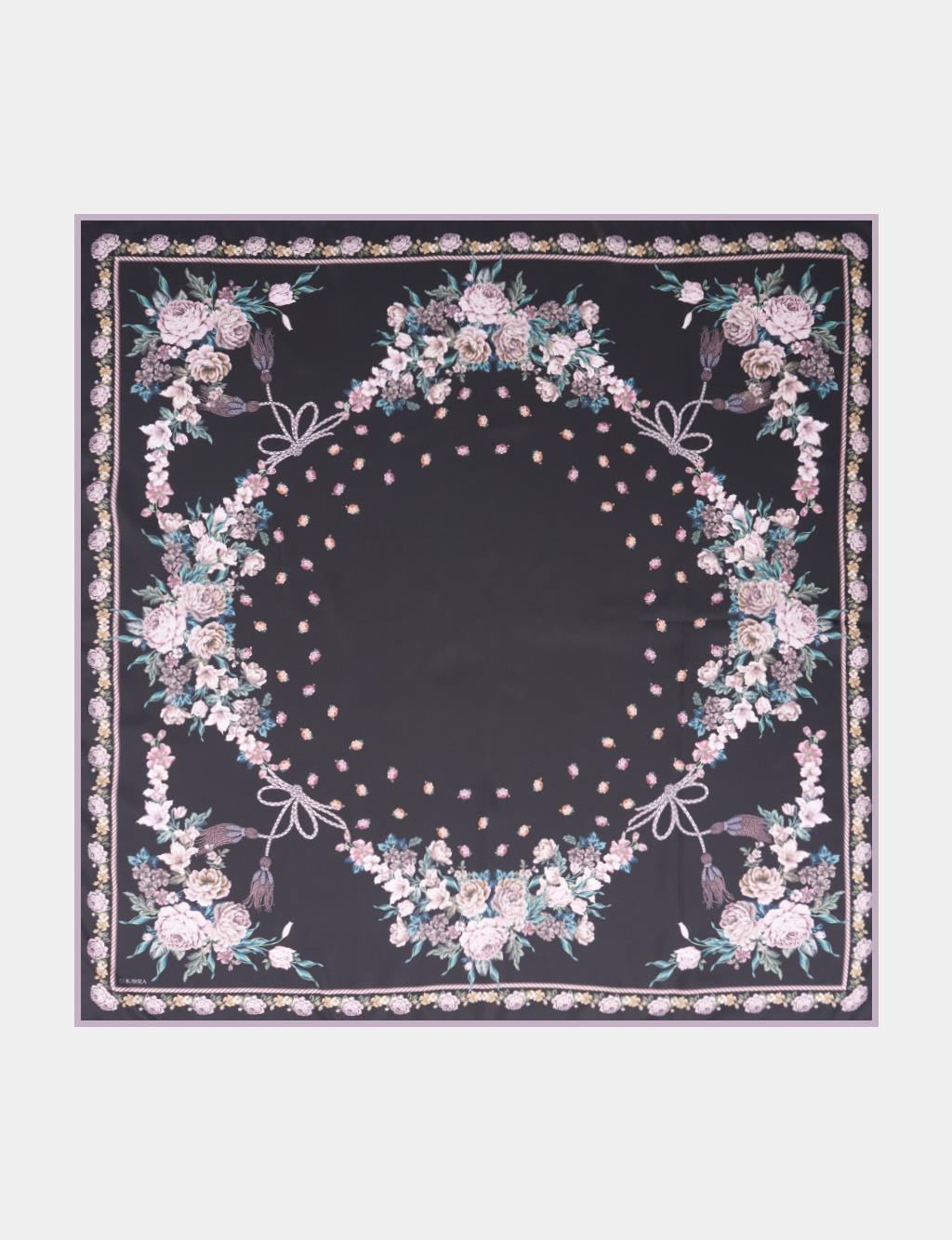 Minimal Çiçek Desenli Eşarp Siyah