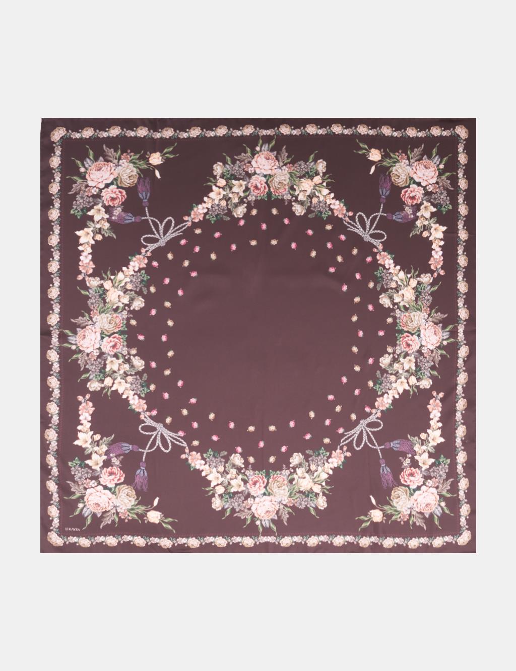 Minimal Çiçek Desenli Eşarp Koyu Kahve