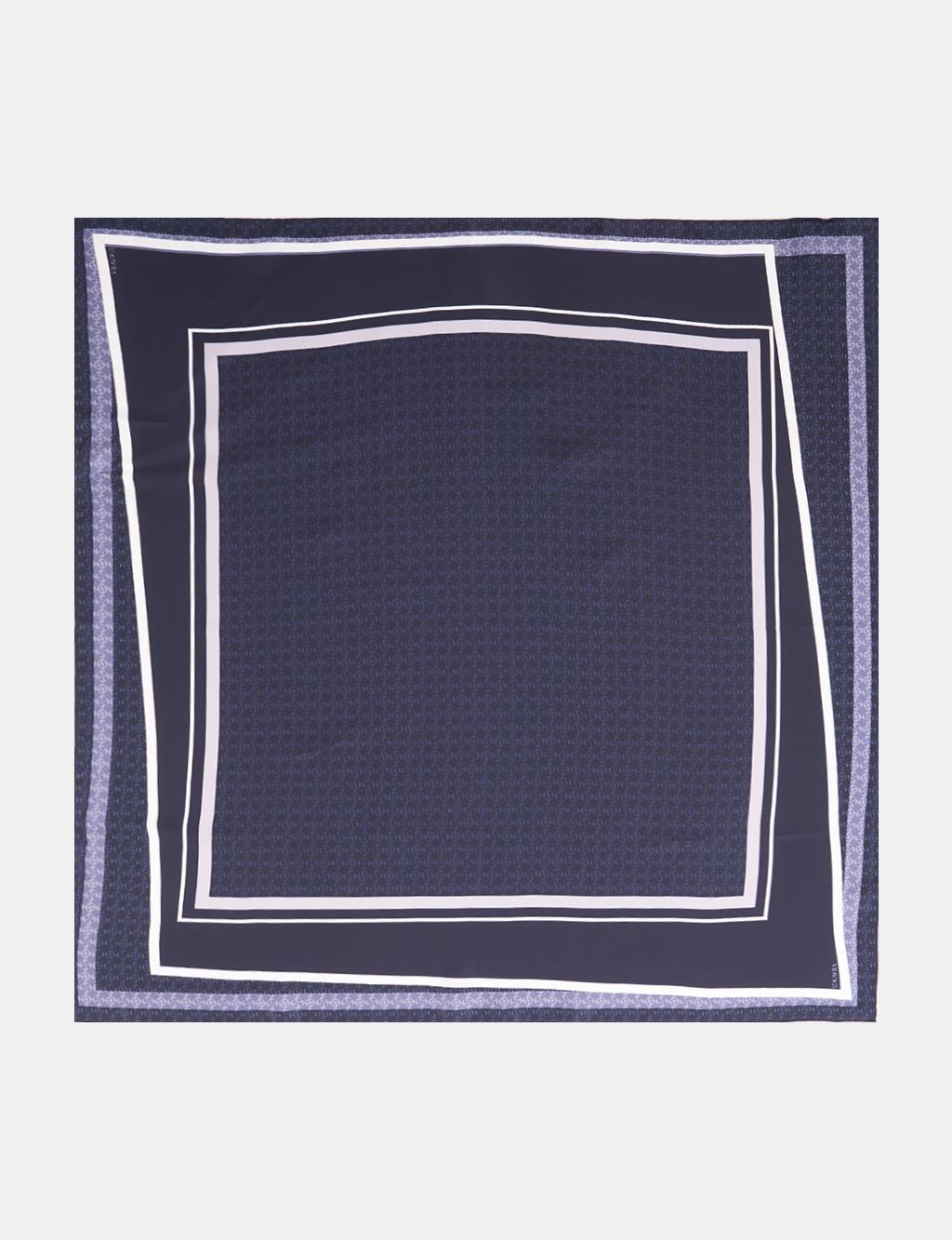 Monogram Pattern Silk Scarf Navy Blue