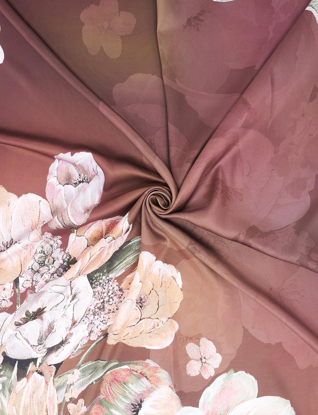 Çiçek Desenli Eşarp Kahve