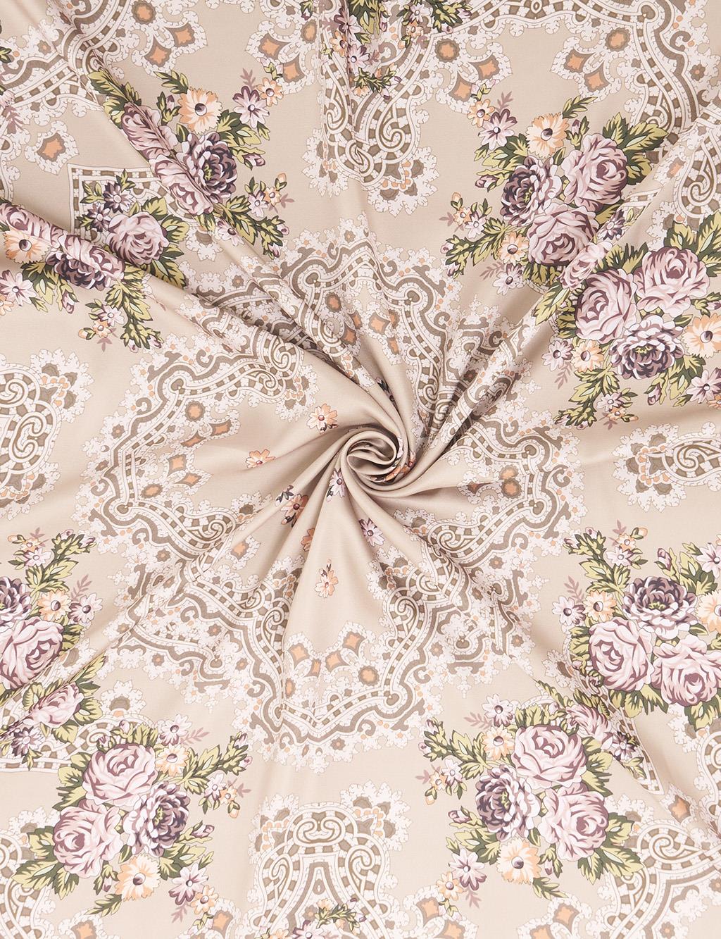 Retro Gül Desenli Eşarp Çağla Yeşili