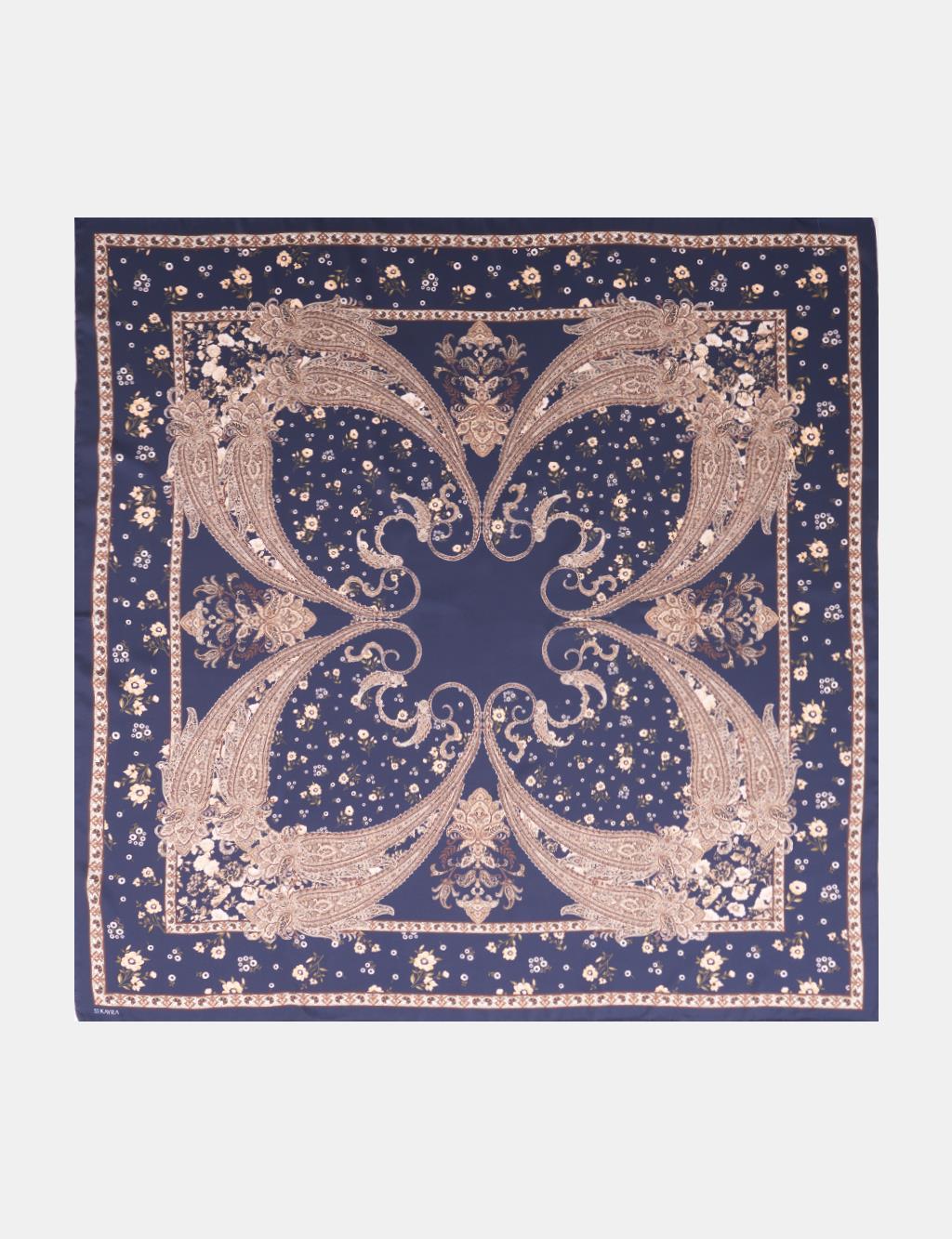 Etnik Desen Eşarp Lacivert