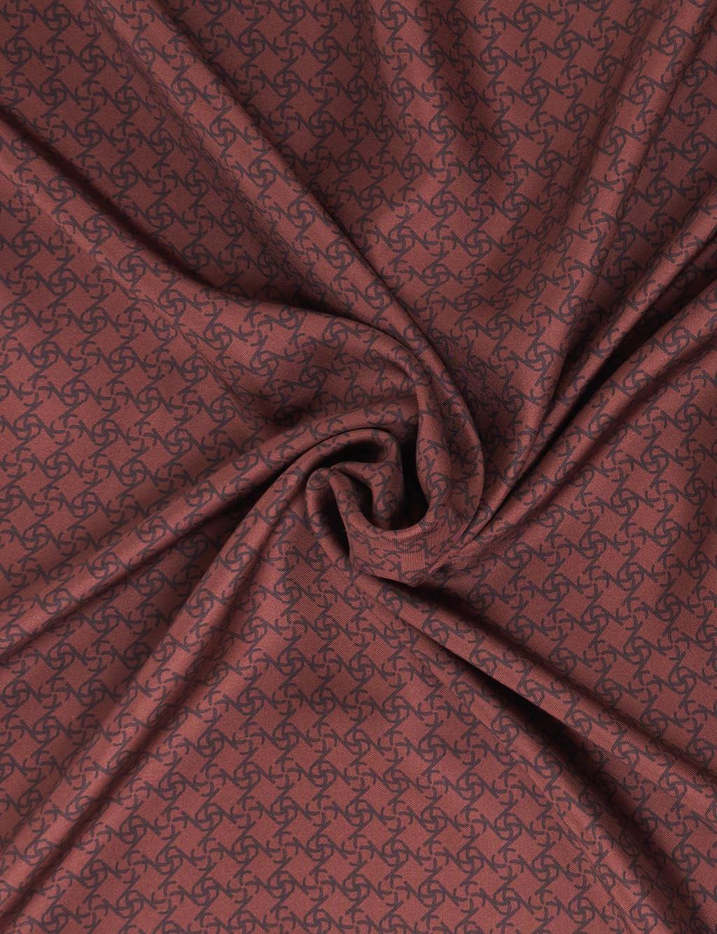 Monogram Desen İpek Eşarp Acı Kahve