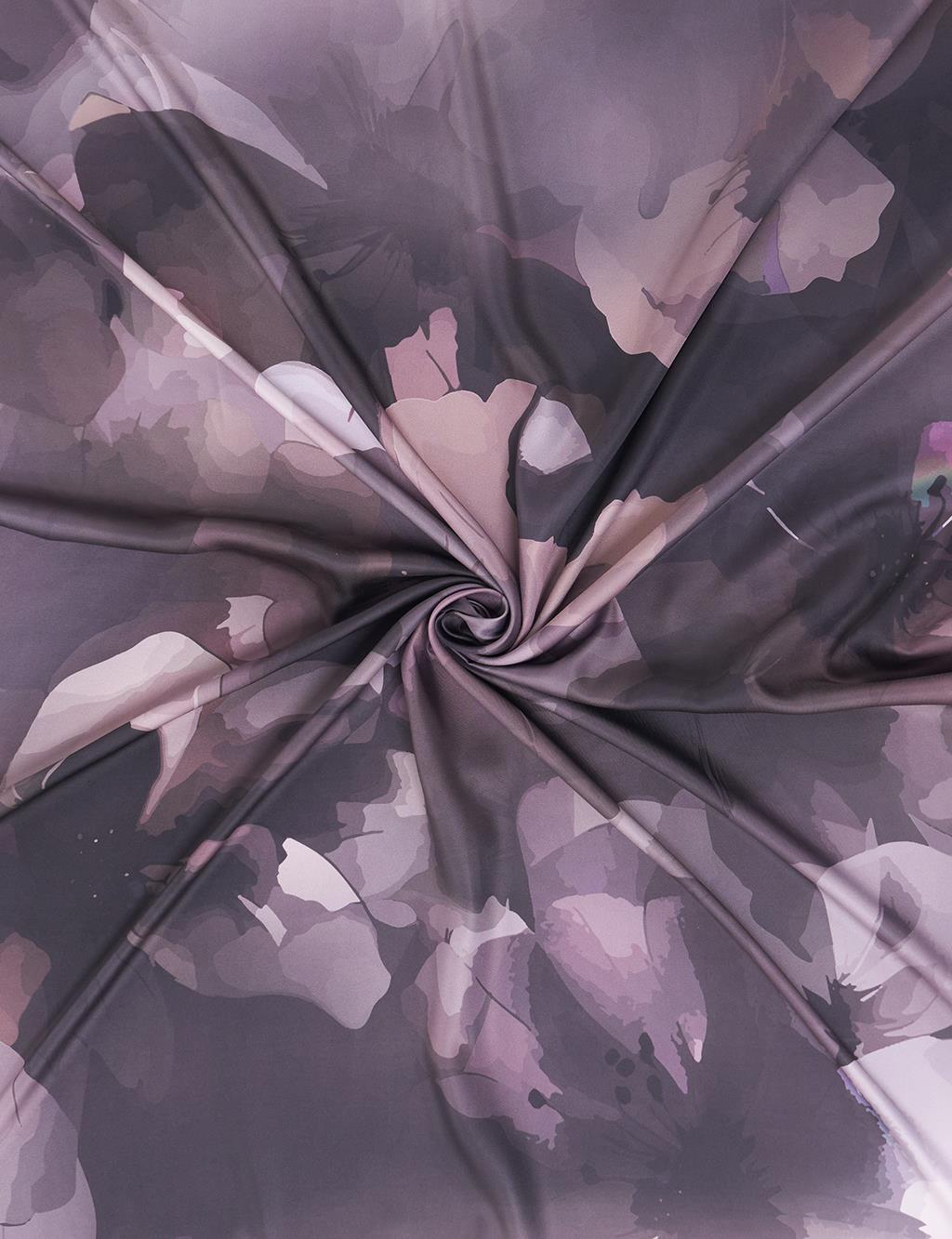 Soyut Çiçek Desenli Eşarp Siyah