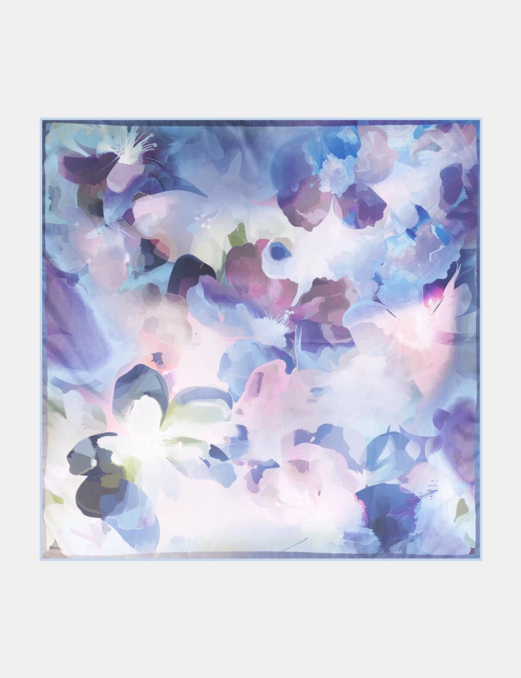 Soyut Çiçek Desenli Eşarp Mavi