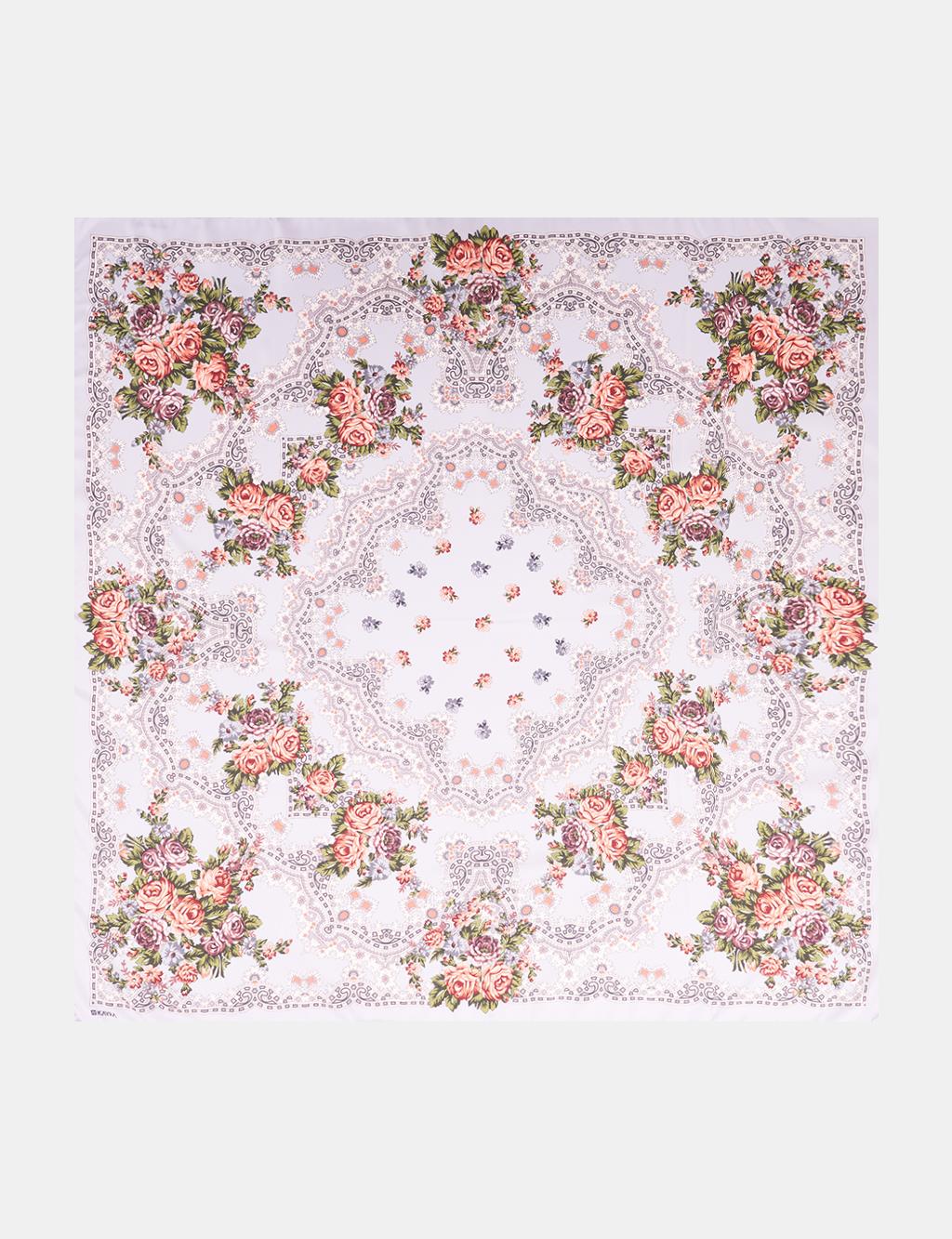 Retro Gül Desenli Eşarp Gri