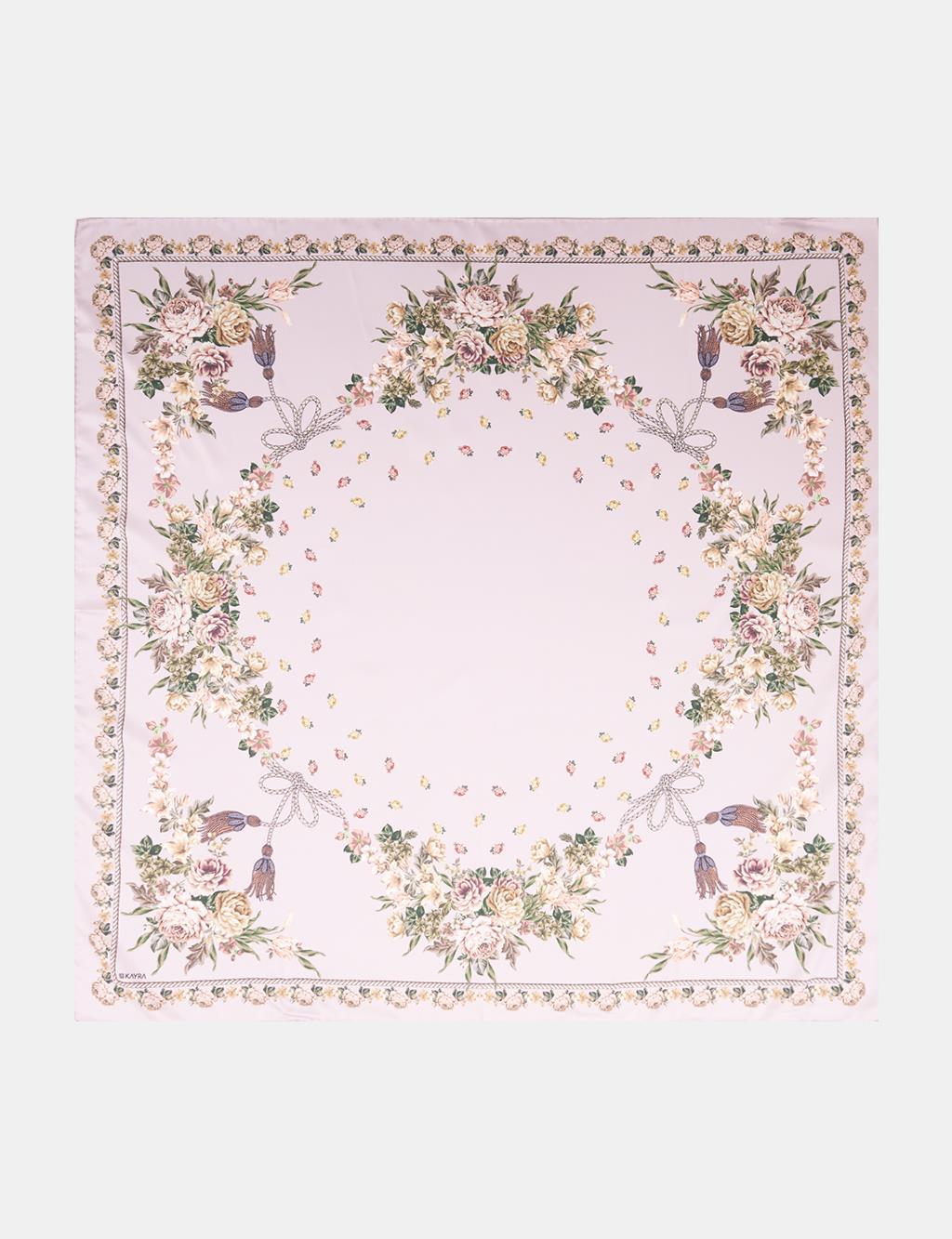 Minimal Çiçek Desenli Eşarp Taş