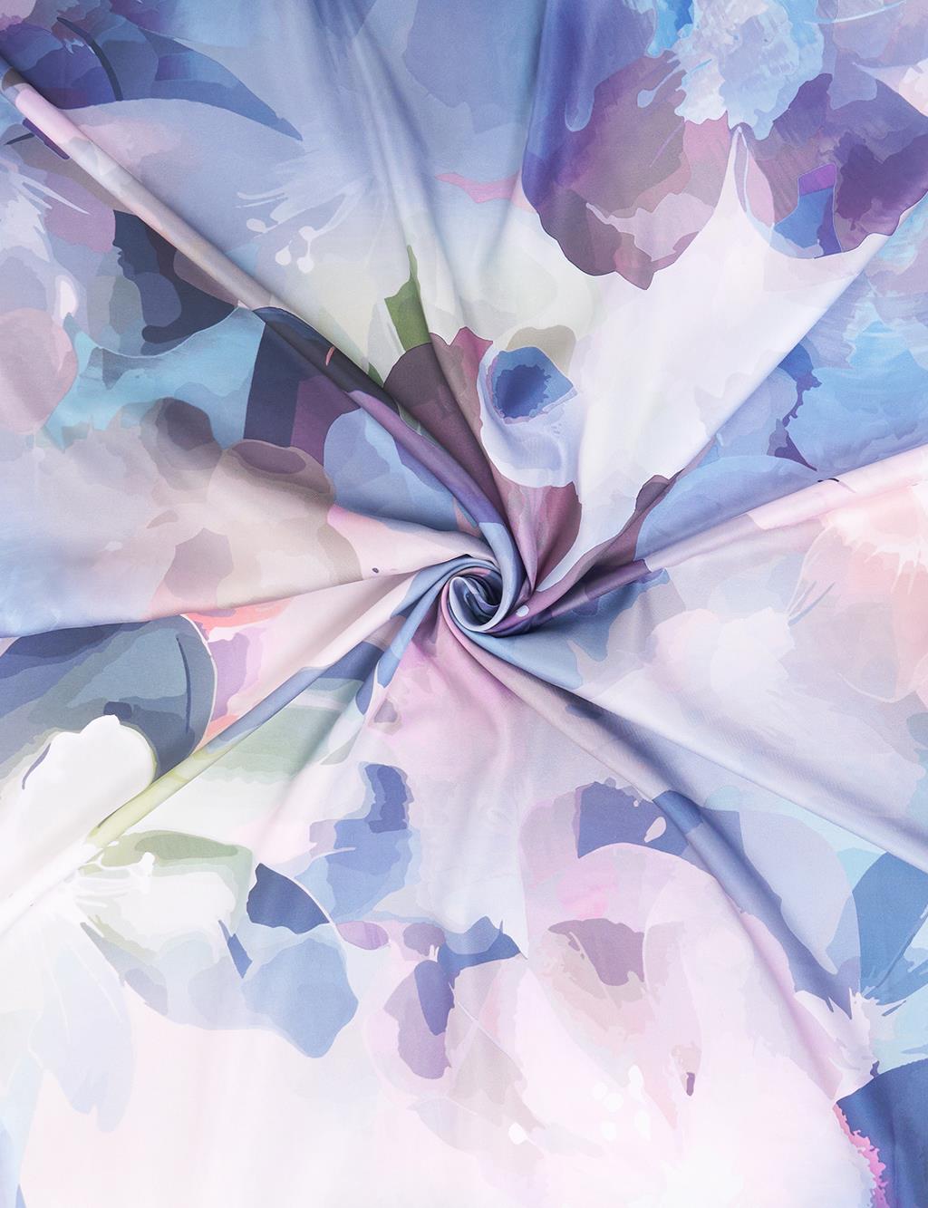 Soyut Çiçek Desenli Eşarp Mavi