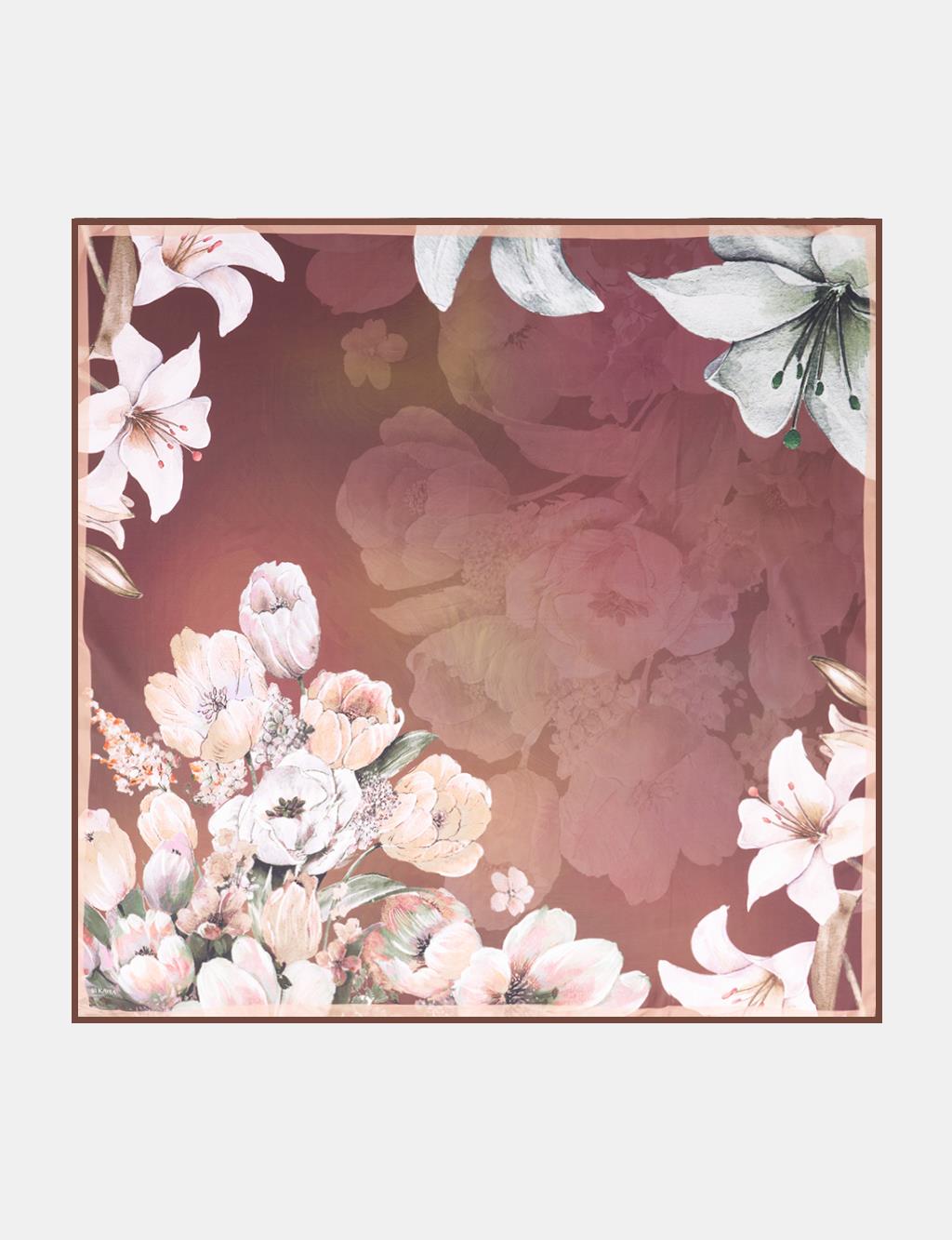 Çiçek Desenli Eşarp Kahve