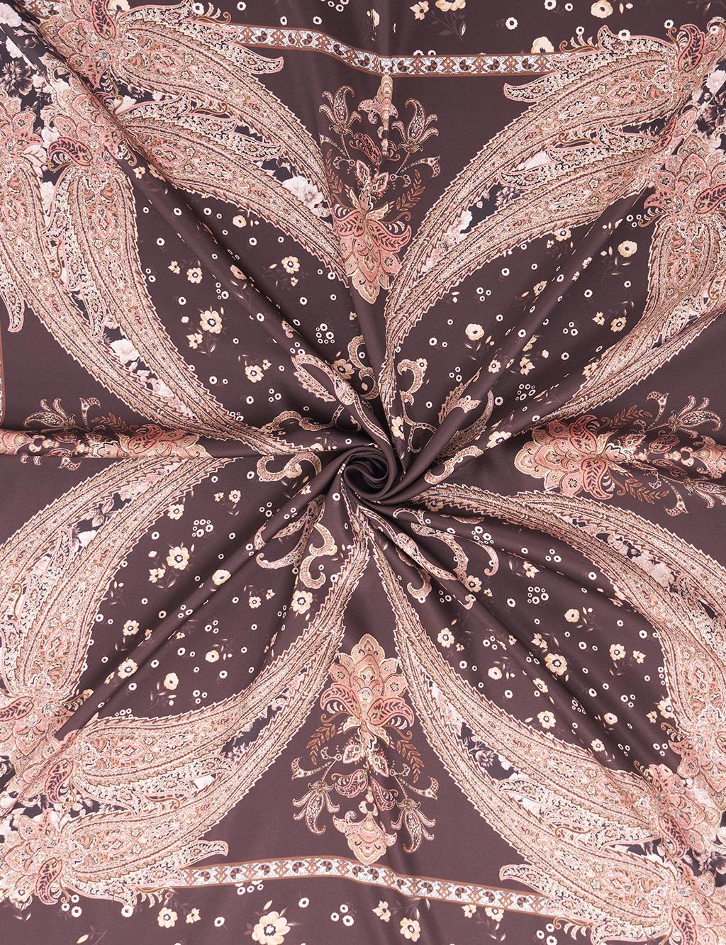 Etnik Desen Eşarp Koyu Kahve