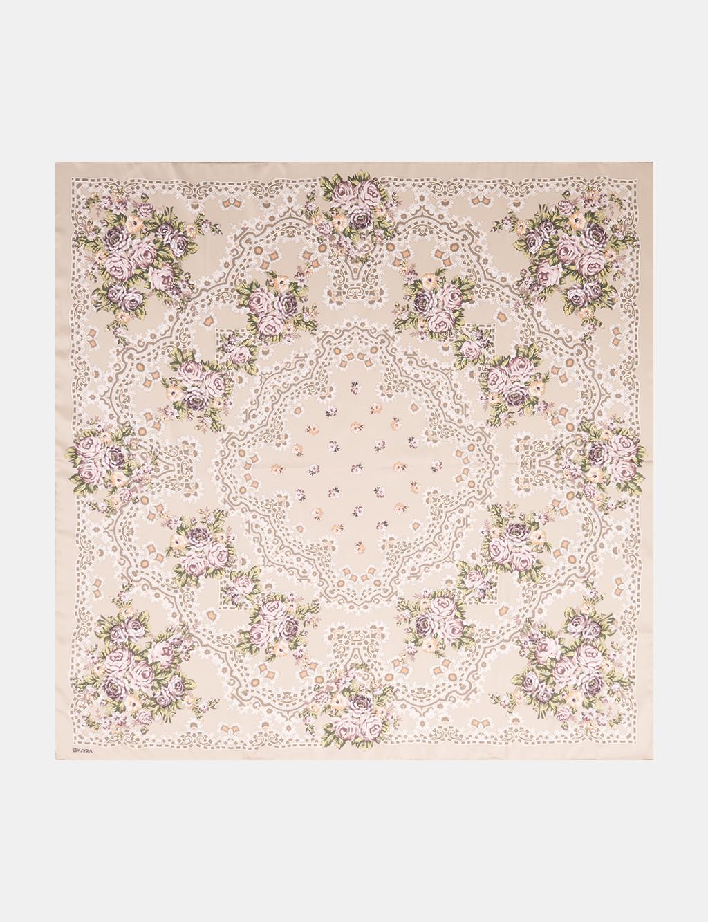 Retro Gül Desenli Eşarp Çağla Yeşili