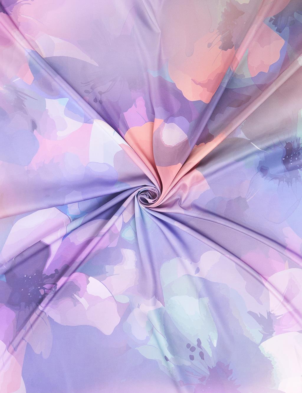 Soyut Çiçek Desenli Eşarp Lila