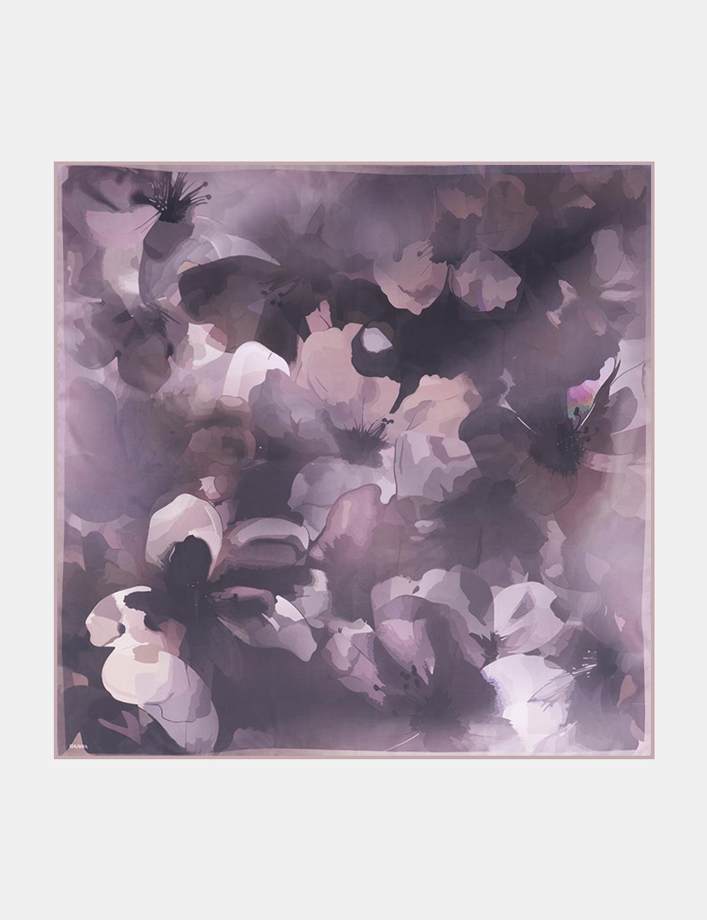 Soyut Çiçek Desenli Eşarp Siyah