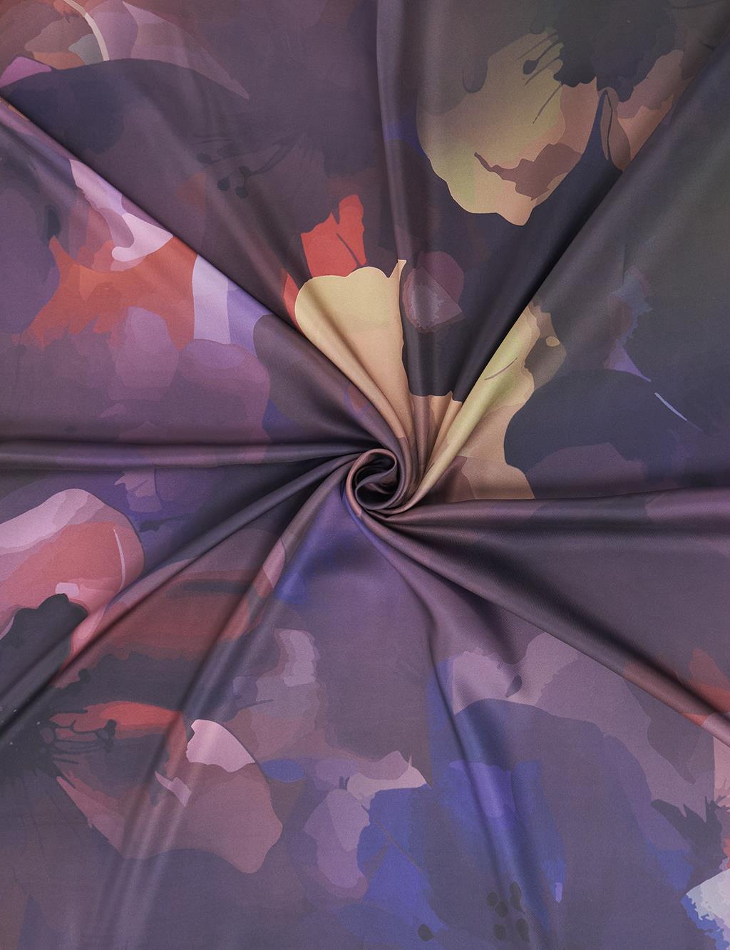 Soyut Çiçek Desenli Eşarp Mor