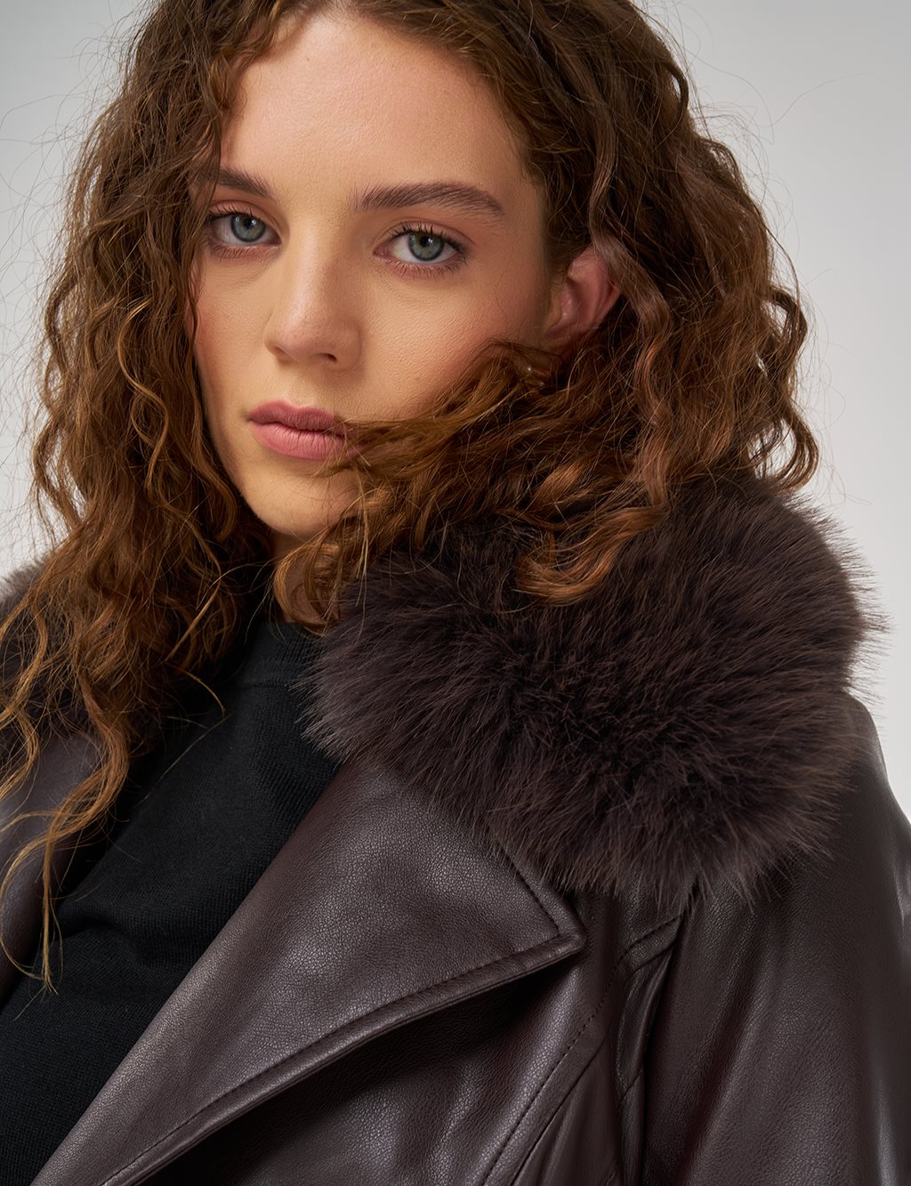 Suni Kürklü Deri Kaban Kahve 