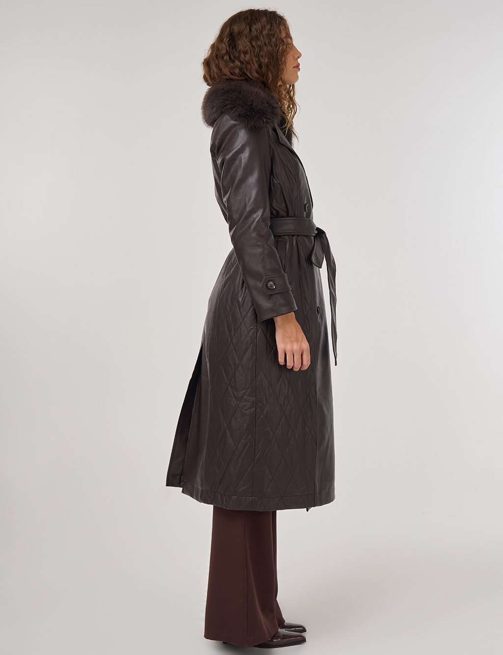 Suni Kürklü Deri Kaban Kahve 