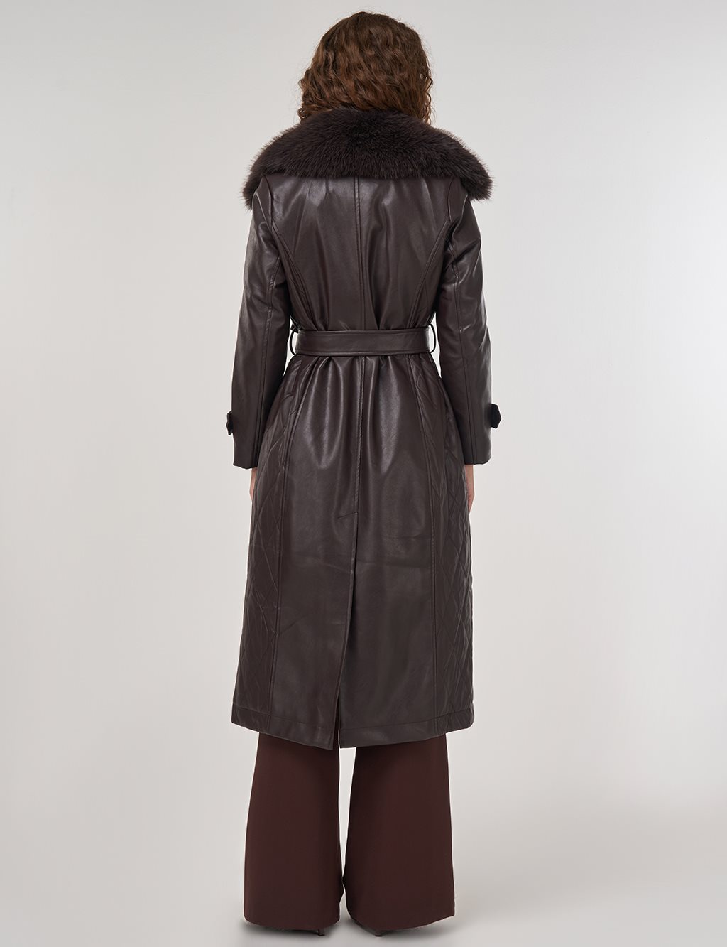 Suni Kürklü Deri Kaban Kahve 