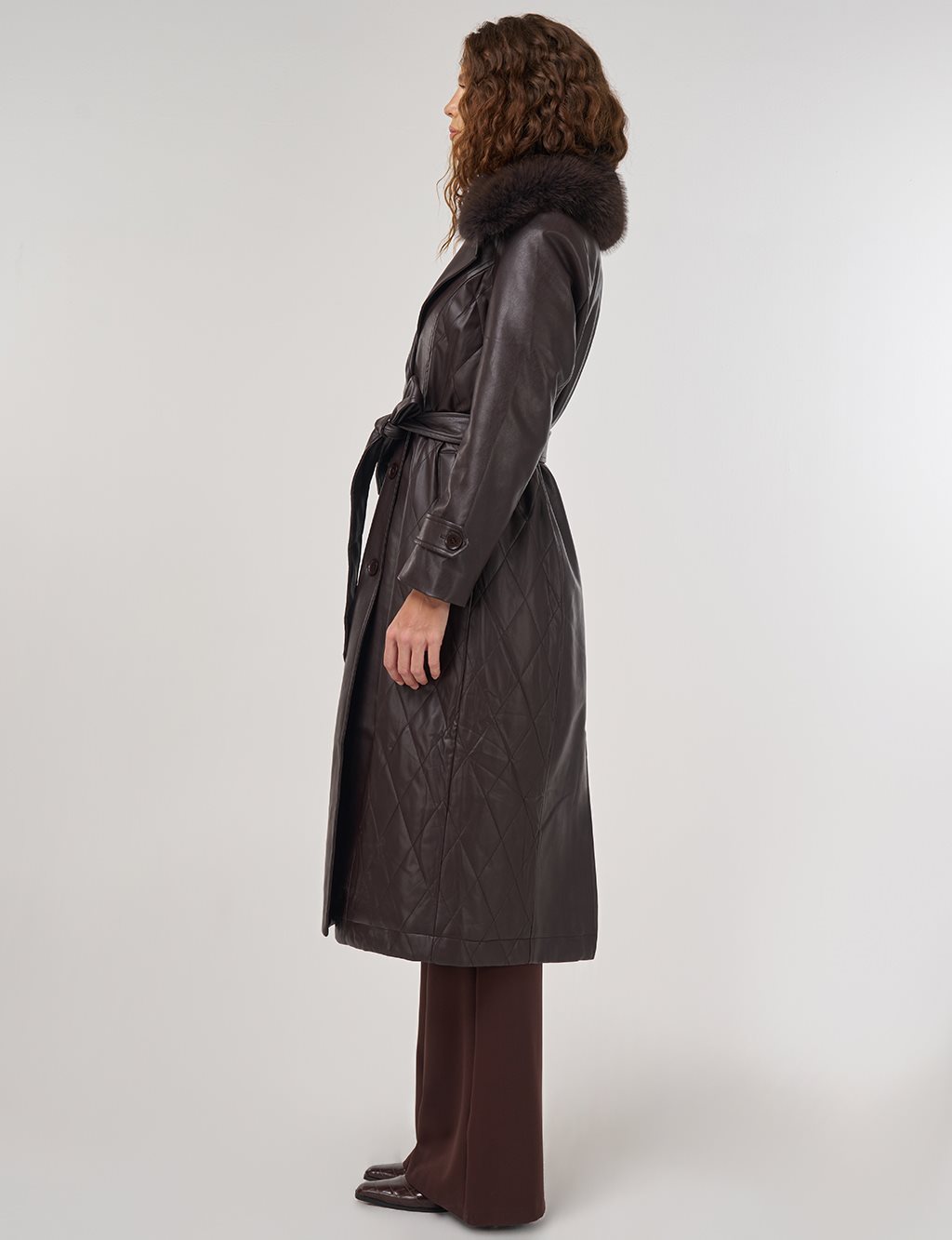 Suni Kürklü Deri Kaban Kahve 