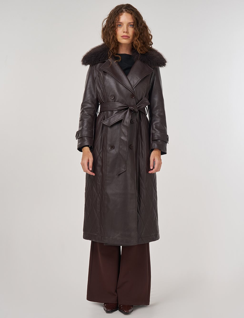 Suni Kürklü Deri Kaban Kahve 