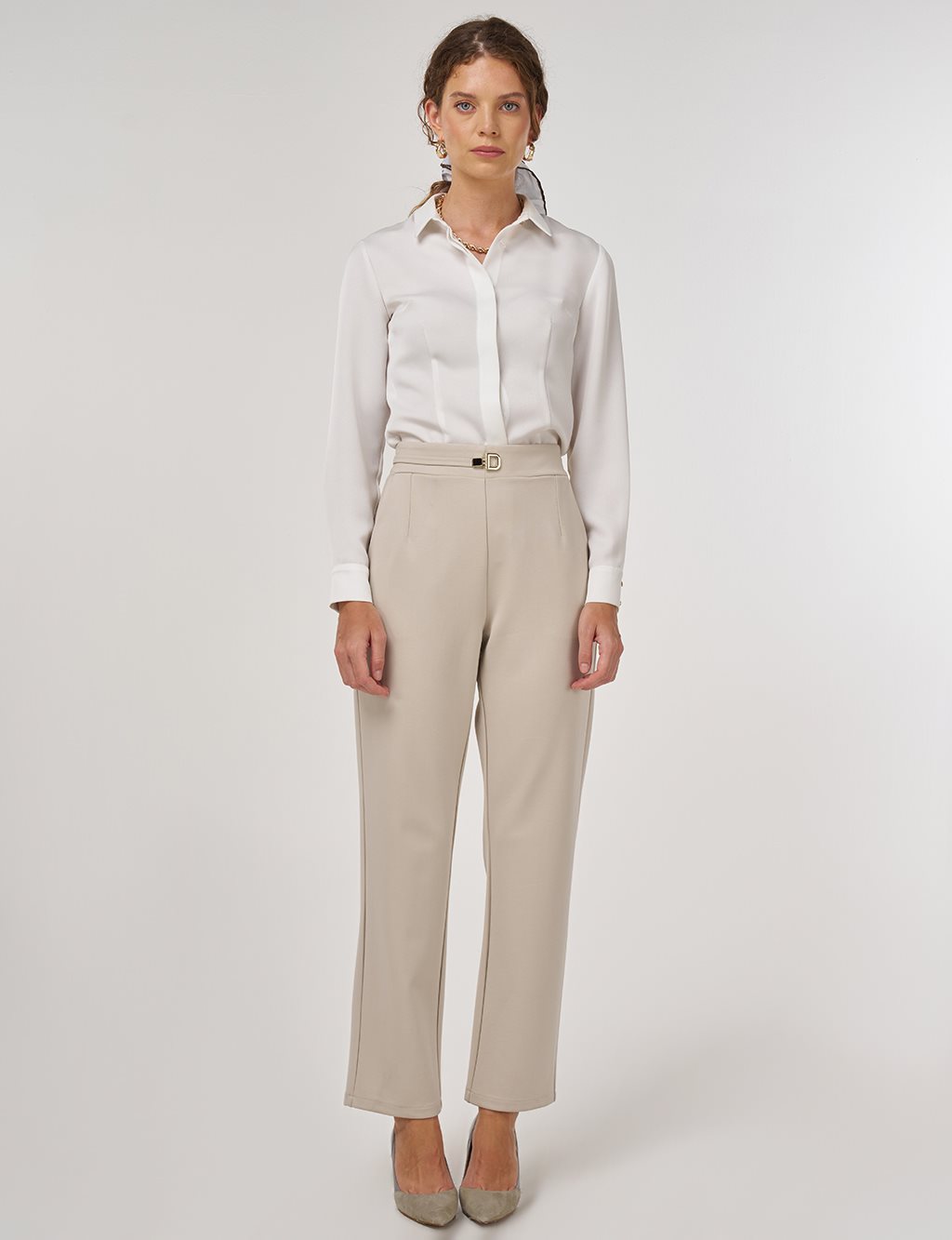 Metal Tokalı Boru Paça Pantolon Taş