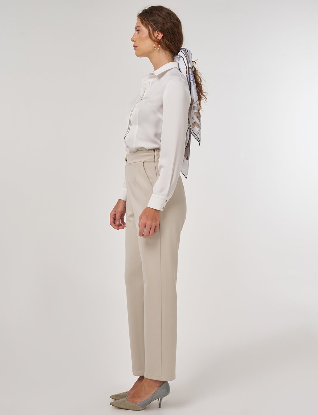 Metal Tokalı Boru Paça Pantolon Taş